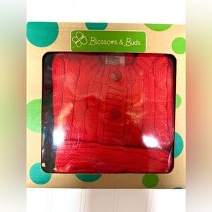 Blossoms & Buds Red Cable Knit Cardigan and Hat Set